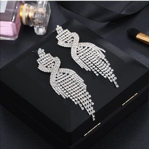 Long Tassel Chandelier Rhinestone Earrings NWOT